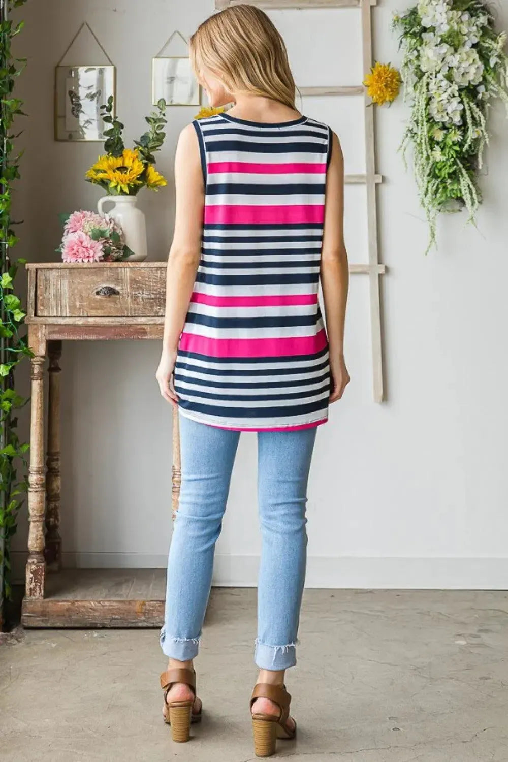 Stylish Striped Twist Knot Tank for Every Occasion-Tank Tops-Evelyns Fashion
