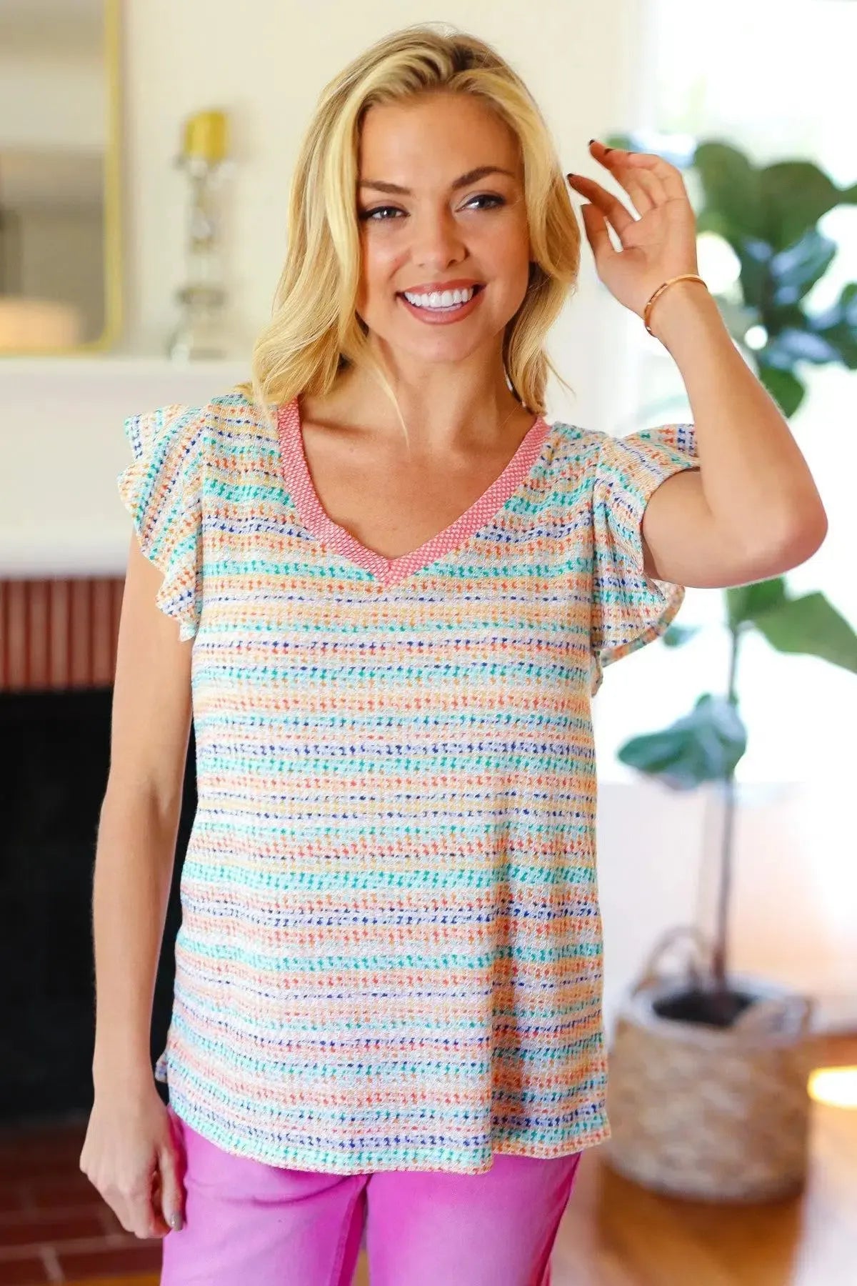 Sunshine Vibes: Textured Coral Knit for Every Occasion-2024 Summer Blow Out Sale-Evelyns Fashion