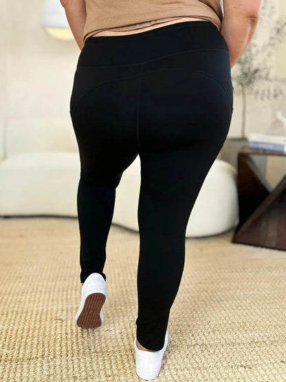 Supportive & Stylish: Wide Waistband Sports Leggings-leggins-Evelyns Fashion