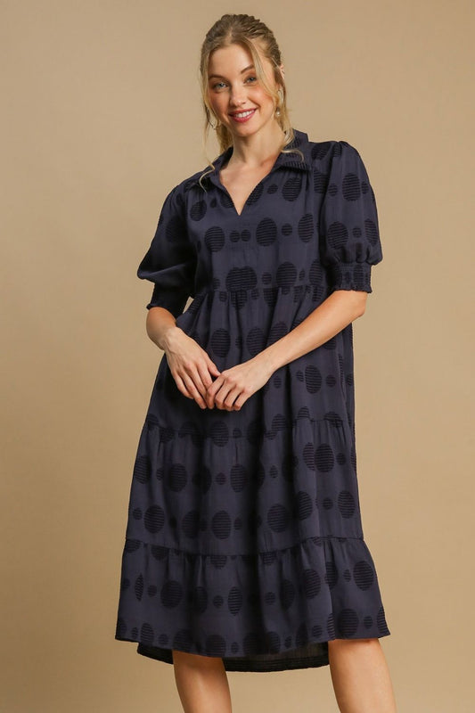 Swiss Dot Tiered Midi Dress-Dress-Evelyns Fashion