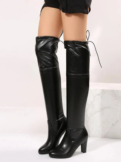 Thigh High Leather Boots-shoes-Evelyns Fashion