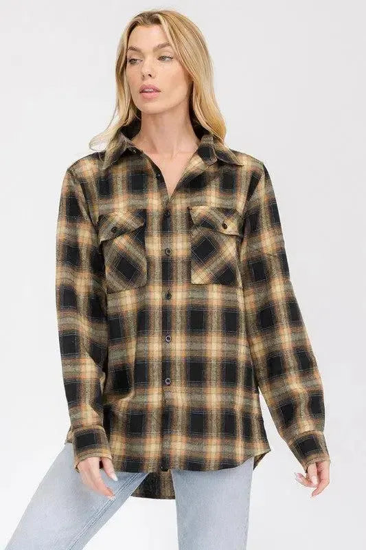 Timeless Comfort: Full Plaid Checkered Flannel Long Sleeve-long sleeve-Evelyns Fashion