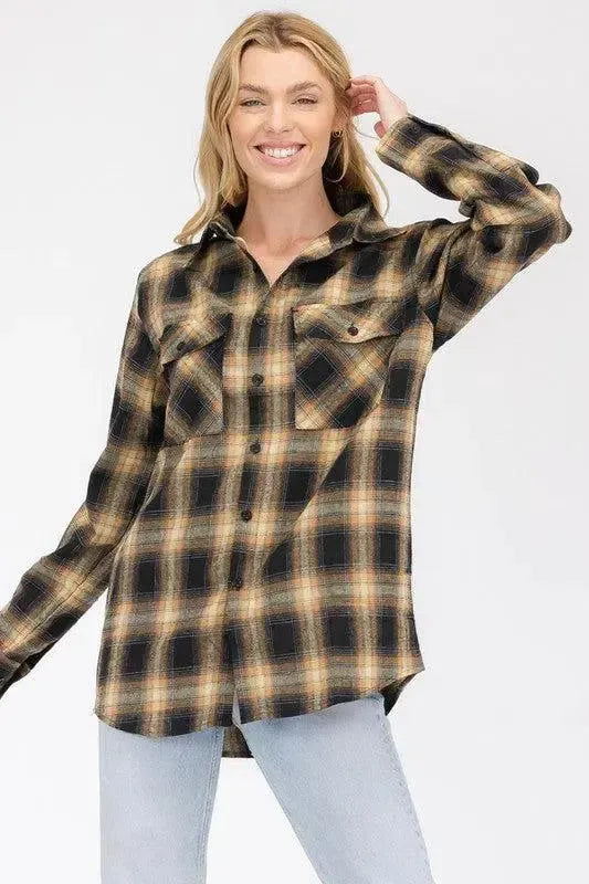 Timeless Comfort: Full Plaid Checkered Flannel Long Sleeve-long sleeve-Evelyns Fashion