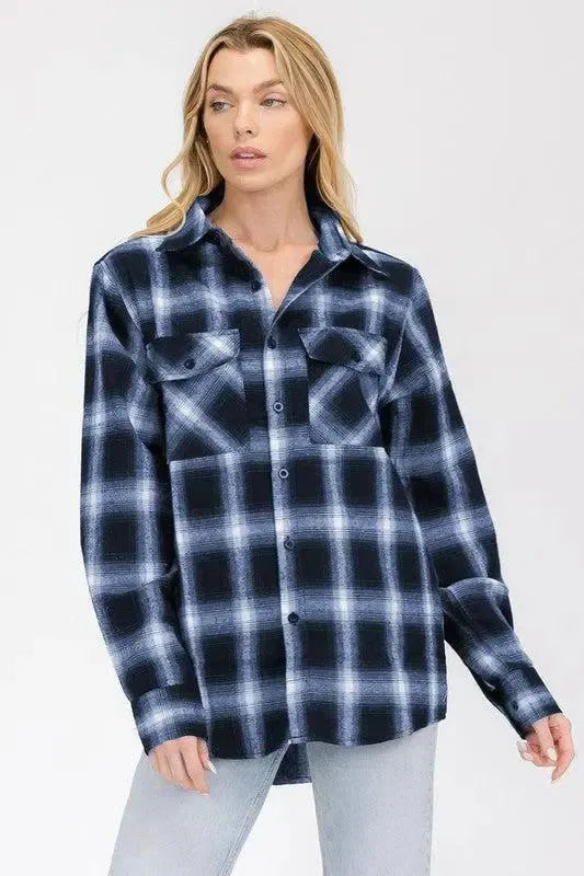 Timeless Comfort: Full Plaid Checkered Flannel Long Sleeve-long sleeve-Evelyns Fashion