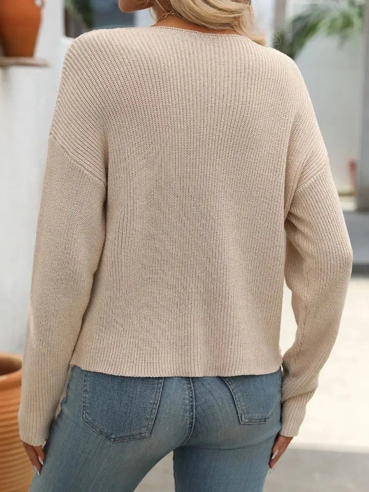 Timeless Comfort: Mandy Round Neck Long Sleeve Sweater-Sweater-Evelyns Fashion