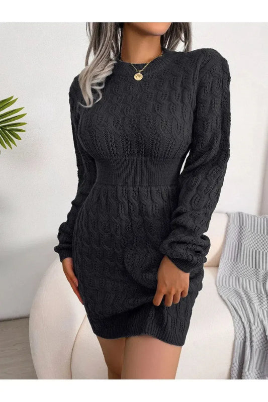 Timeless Comfort: Stylish Cable-Knit Sweater Dress for Every Occasion-Apparel & Accessories-Evelyns Fashion