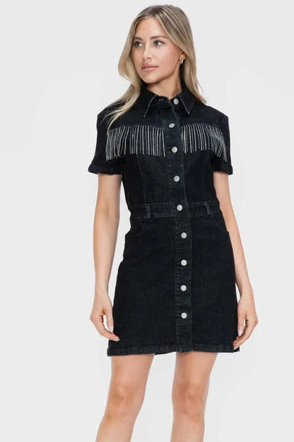 Timeless & Comfortable: Short Sleeve Denim Delight-dresses-Evelyns Fashion