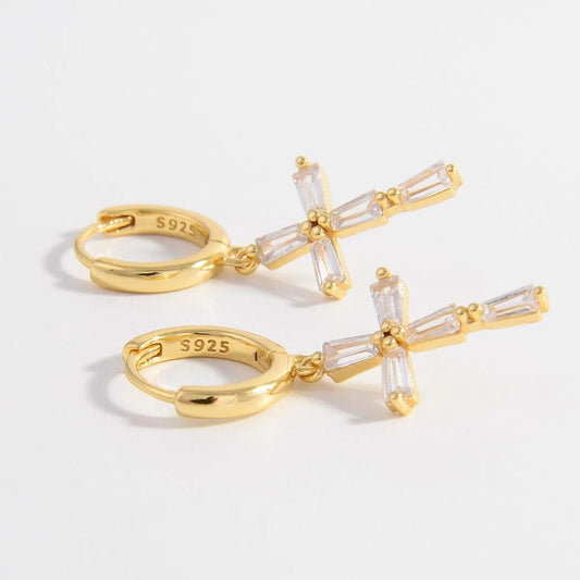 Timeless Elegance: Zircon Cross Earrings in 925 Sterling Silver-jewelry-Evelyns Fashion