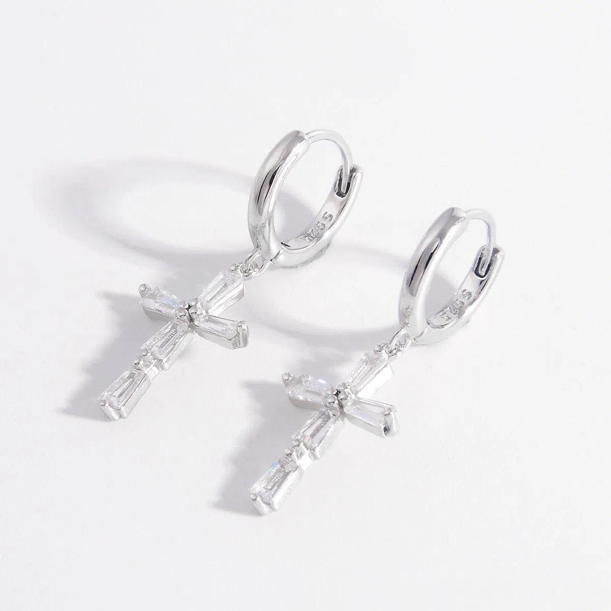 Timeless Elegance: Zircon Cross Earrings in 925 Sterling Silver-jewelry-Evelyns Fashion