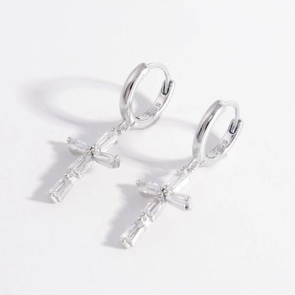 Timeless Elegance: Zircon Cross Earrings in 925 Sterling Silver-jewelry-Evelyns Fashion
