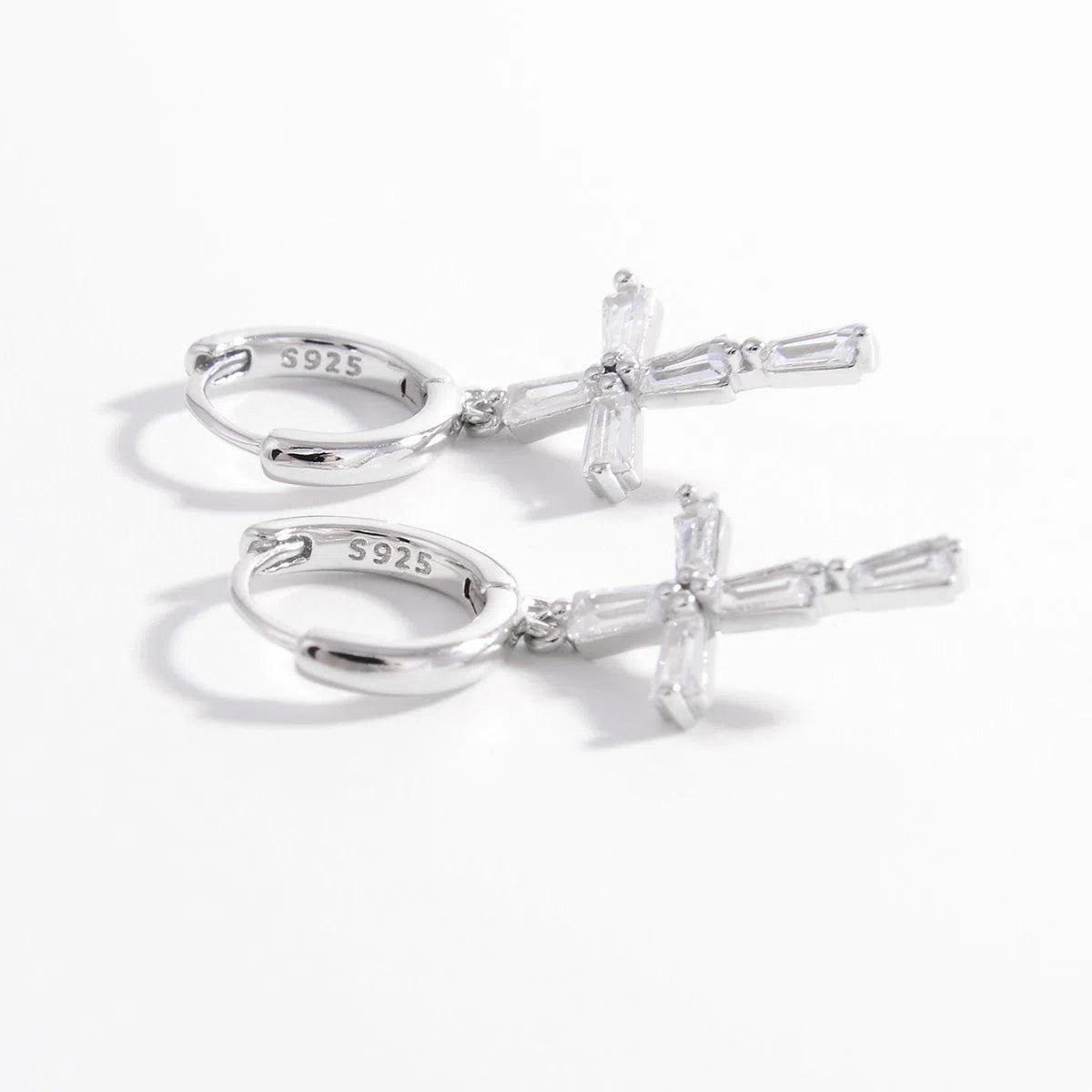 Timeless Elegance: Zircon Cross Earrings in 925 Sterling Silver-jewelry-Evelyns Fashion