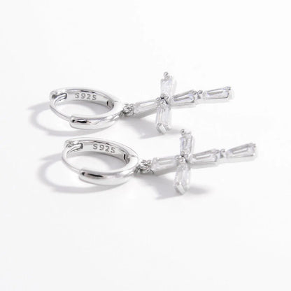 Timeless Elegance: Zircon Cross Earrings in 925 Sterling Silver-jewelry-Evelyns Fashion