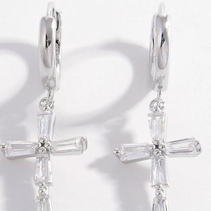 Timeless Elegance: Zircon Cross Earrings in 925 Sterling Silver-jewelry-Evelyns Fashion