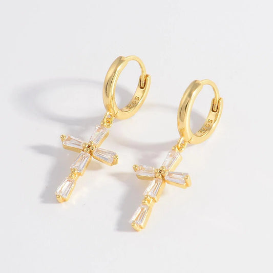 Timeless Elegance: Zircon Cross Earrings in 925 Sterling Silver-jewelry-Evelyns Fashion