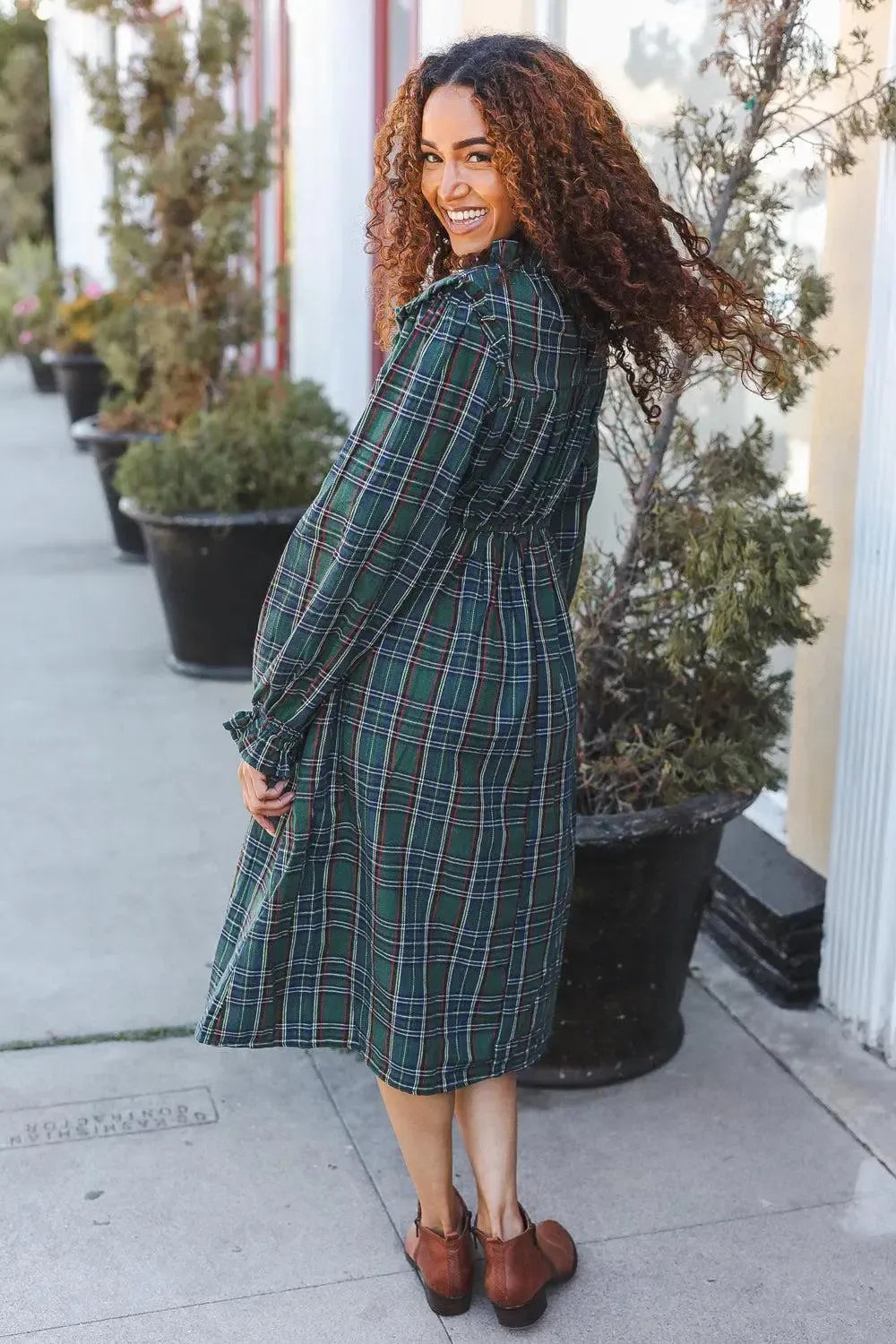 Timeless Plaid: Haptics Pocketed Dress in Hunter Green-2024 Blow-Out Sale-Evelyns Fashion