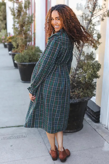 Timeless Plaid: Haptics Pocketed Dress in Hunter Green-2024 Blow-Out Sale-Evelyns Fashion
