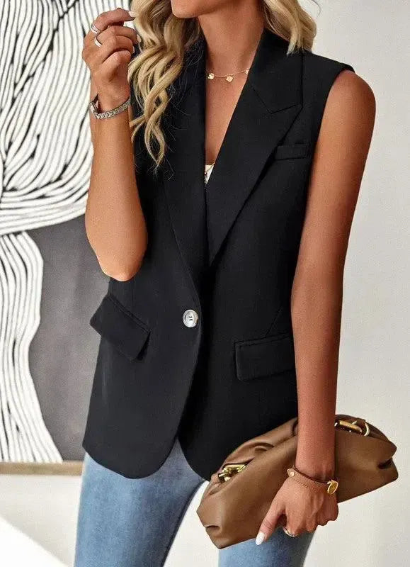 Timeless Sophistication: Miss Sparkling Sleeveless Blazers-Apparel & Accessories-Evelyns Fashion