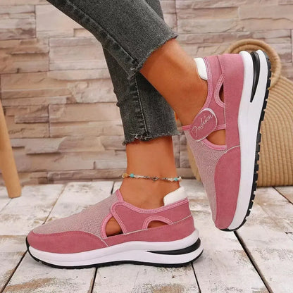 Trendsetting Comfort: Mesh Round Toe Platform Sneakers-shoes-Evelyns Fashion