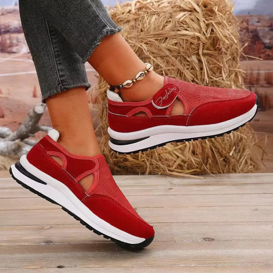 Trendsetting Comfort: Mesh Round Toe Platform Sneakers-shoes-Evelyns Fashion