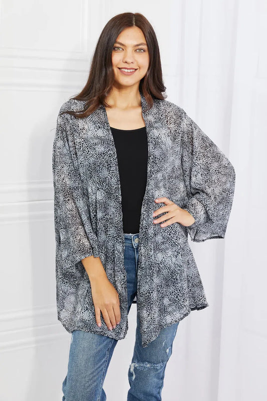 Trendy Full-Size Snake Print Chiffon Kimono | Lightweight & Stylish Layer-Apparel & Accessories-Evelyns Fashion