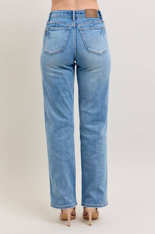 Tummy Control Vintage Straight Jeans-Denim-Evelyns Fashion