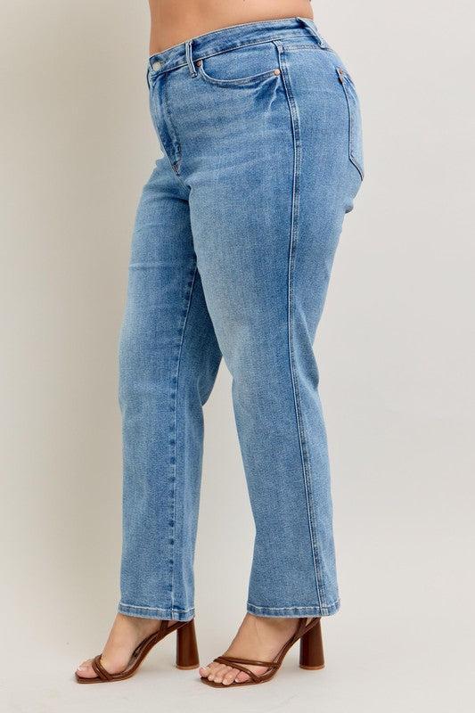 Tummy Control Vintage Straight Jeans-Denim-Evelyns Fashion