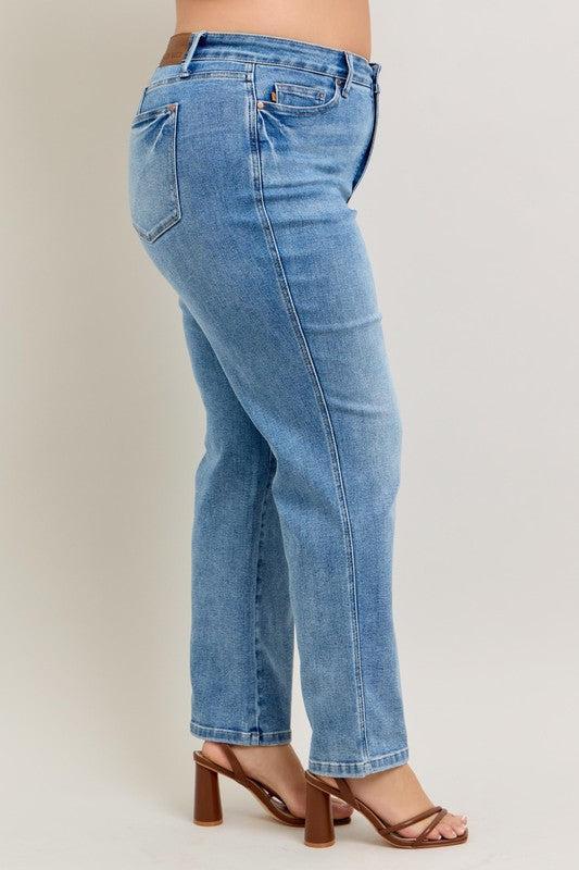 Tummy Control Vintage Straight Jeans-Denim-Evelyns Fashion