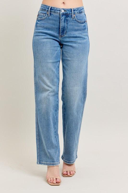 Tummy Control Vintage Straight Jeans-Denim-Evelyns Fashion