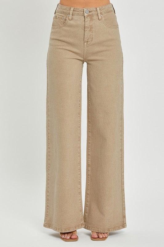 Tummy Control Wide Leg Jeans-Denim-Evelyns Fashion