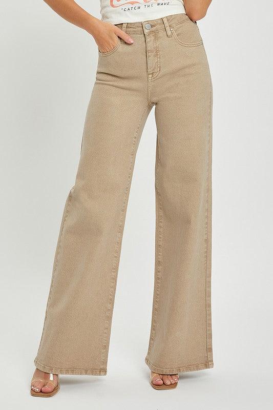 Tummy Control Wide Leg Jeans-Denim-Evelyns Fashion