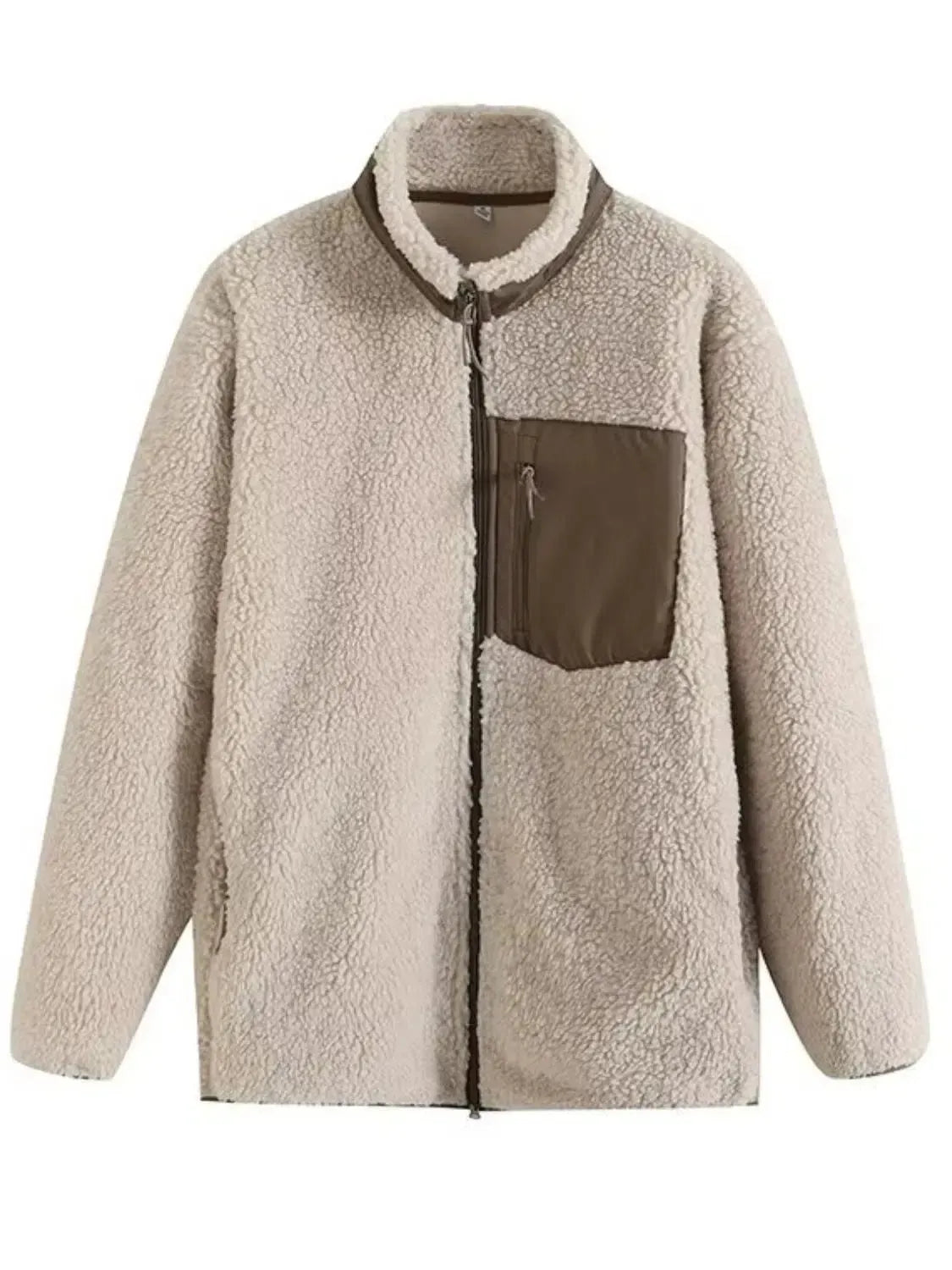 Ultimate Comfort: Zip Up Long Sleeve Plush Jacket-Apparel & Accessories-Evelyns Fashion