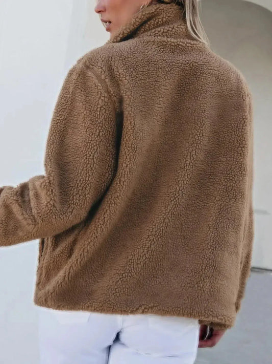 Ultimate Comfort: Zip Up Long Sleeve Plush Jacket-Apparel & Accessories-Evelyns Fashion