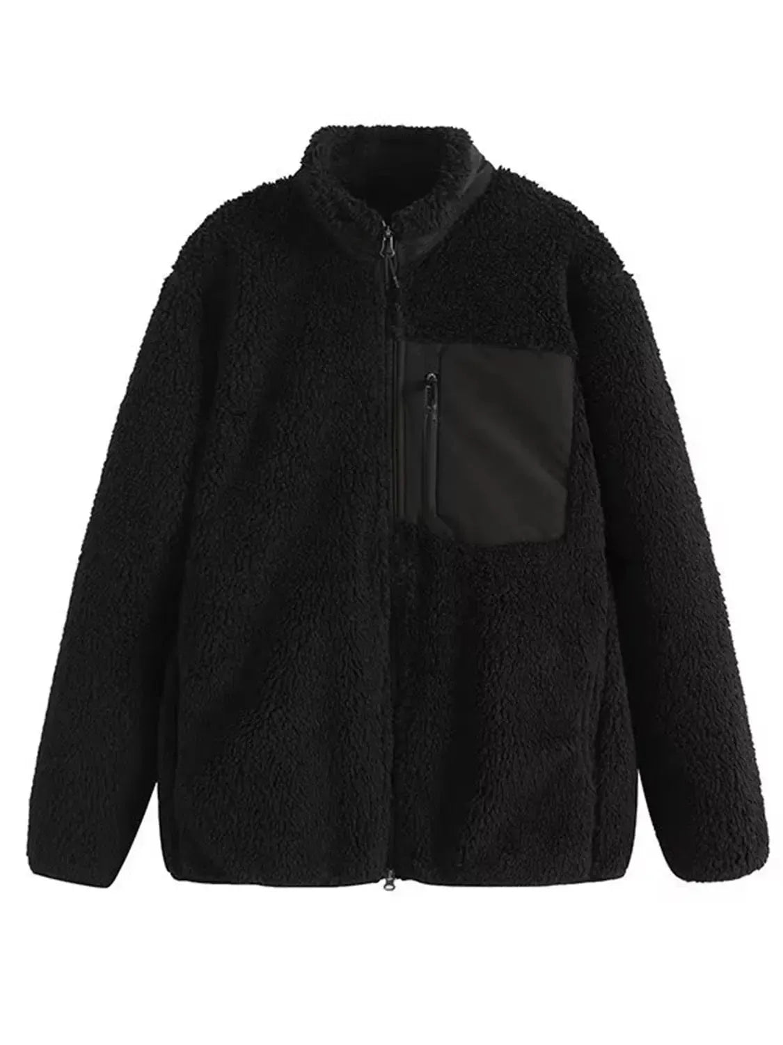 Ultimate Comfort: Zip Up Long Sleeve Plush Jacket-Apparel & Accessories-Evelyns Fashion