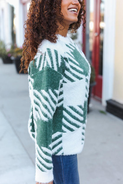 Under The Christmas Tree Green Plaid Soft Brushed Hairy Sweater-2024 Blow-Out Sale-Evelyns Fashion
