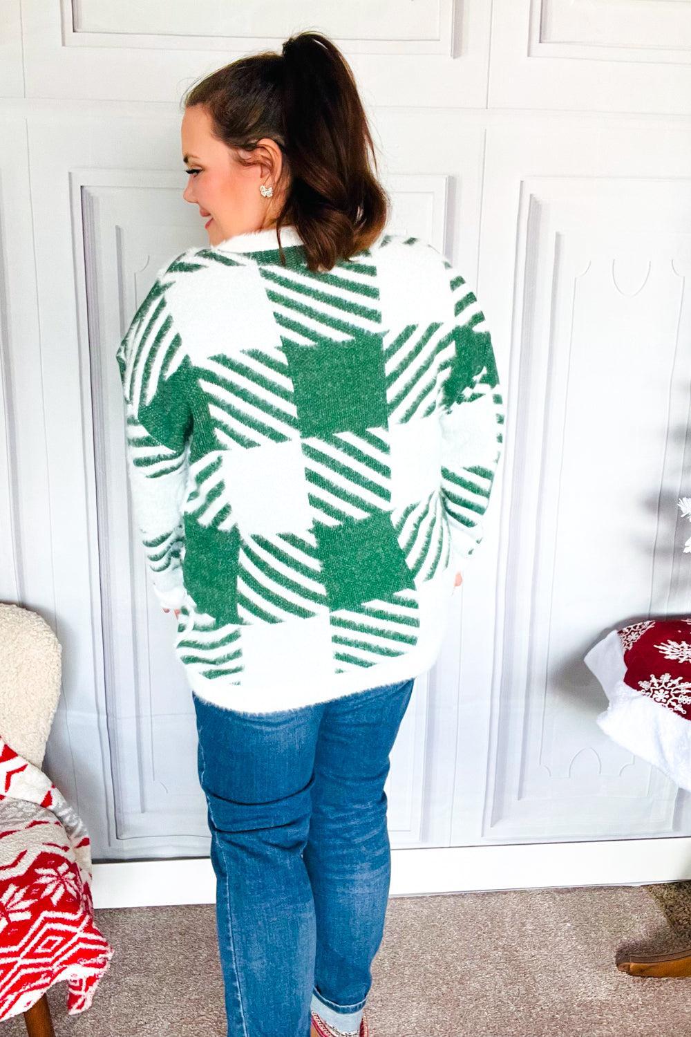 Under The Christmas Tree Green Plaid Soft Brushed Hairy Sweater-2024 Blow-Out Sale-Evelyns Fashion