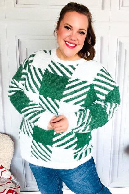 Under The Christmas Tree Green Plaid Soft Brushed Hairy Sweater-2024 Blow-Out Sale-Evelyns Fashion