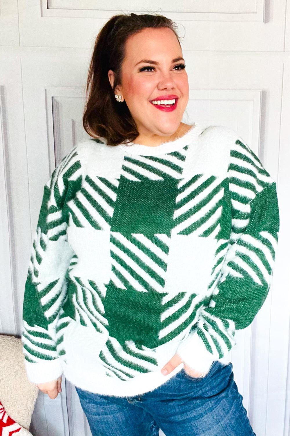 Under The Christmas Tree Green Plaid Soft Brushed Hairy Sweater-2024 Blow-Out Sale-Evelyns Fashion