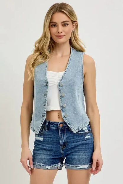 V-Neck Button Vest – Tailored, Versatile & Easy to Layer-vest-Evelyns Fashion