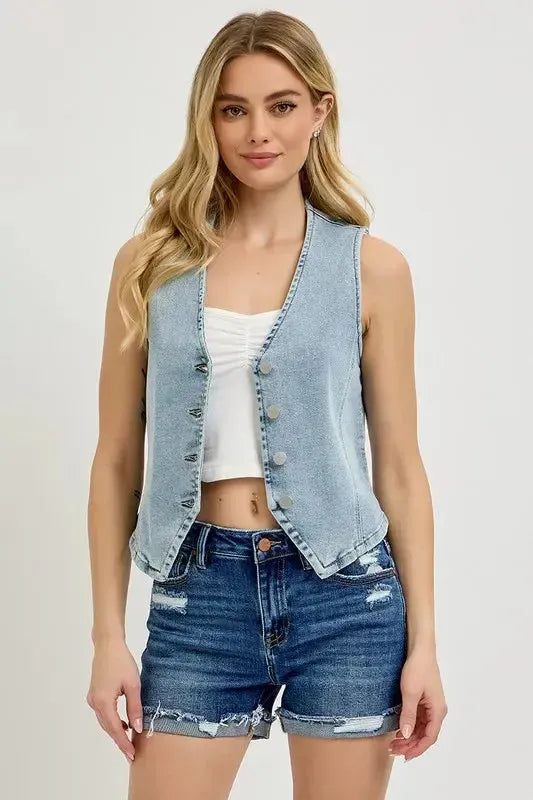V-Neck Button Vest – Tailored, Versatile & Easy to Layer-vest-Evelyns Fashion