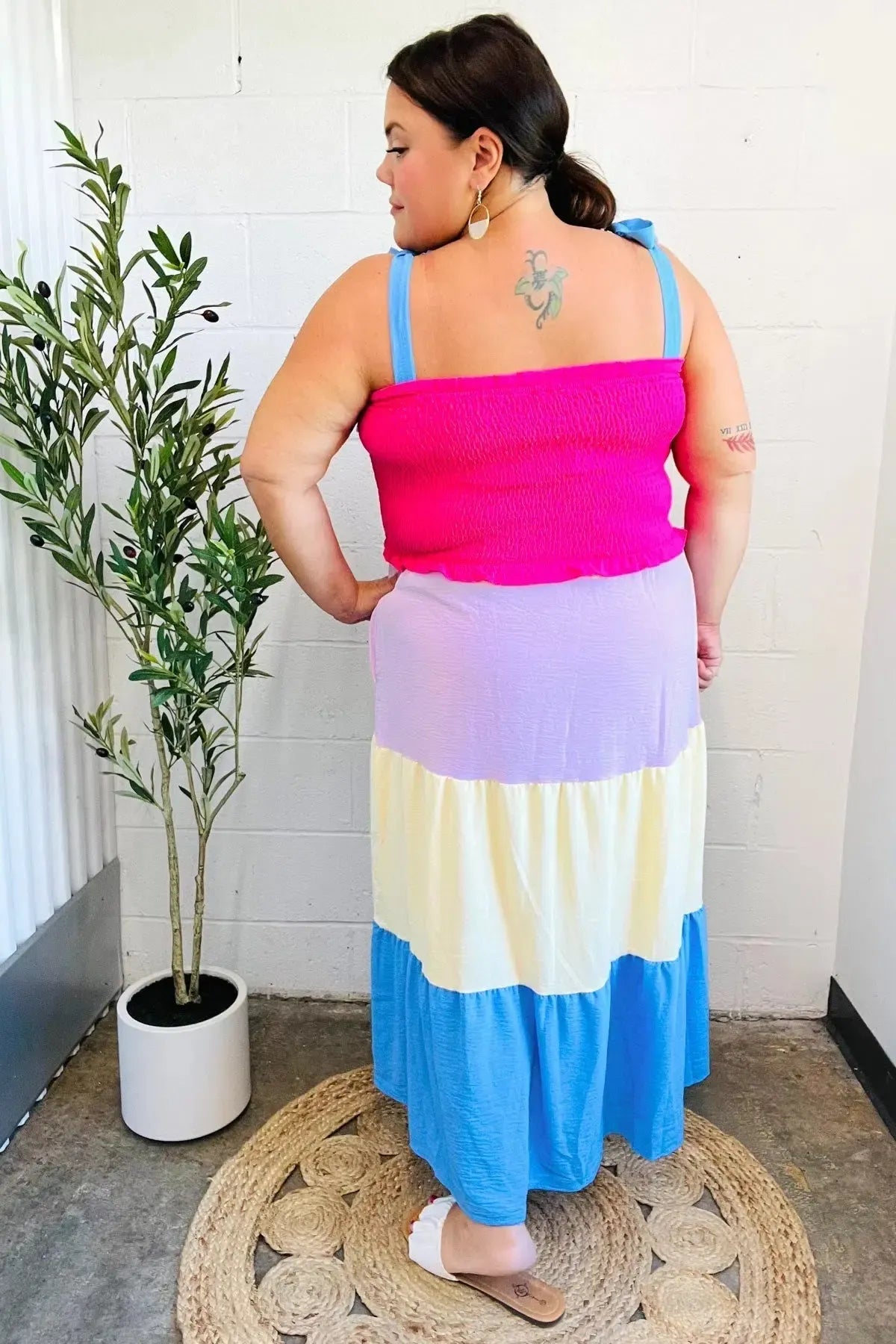 Vacay Vibes Hot Pink & Blue Smocked Color Block Maxi Dress-2024 Blow-Out Sale-Evelyns Fashion