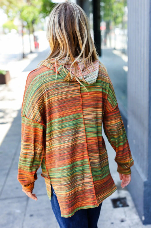Vibrant Warmth: Orange & Green Space Dye Thermal Hoodie-2024 Blow-Out Sale-Evelyns Fashion