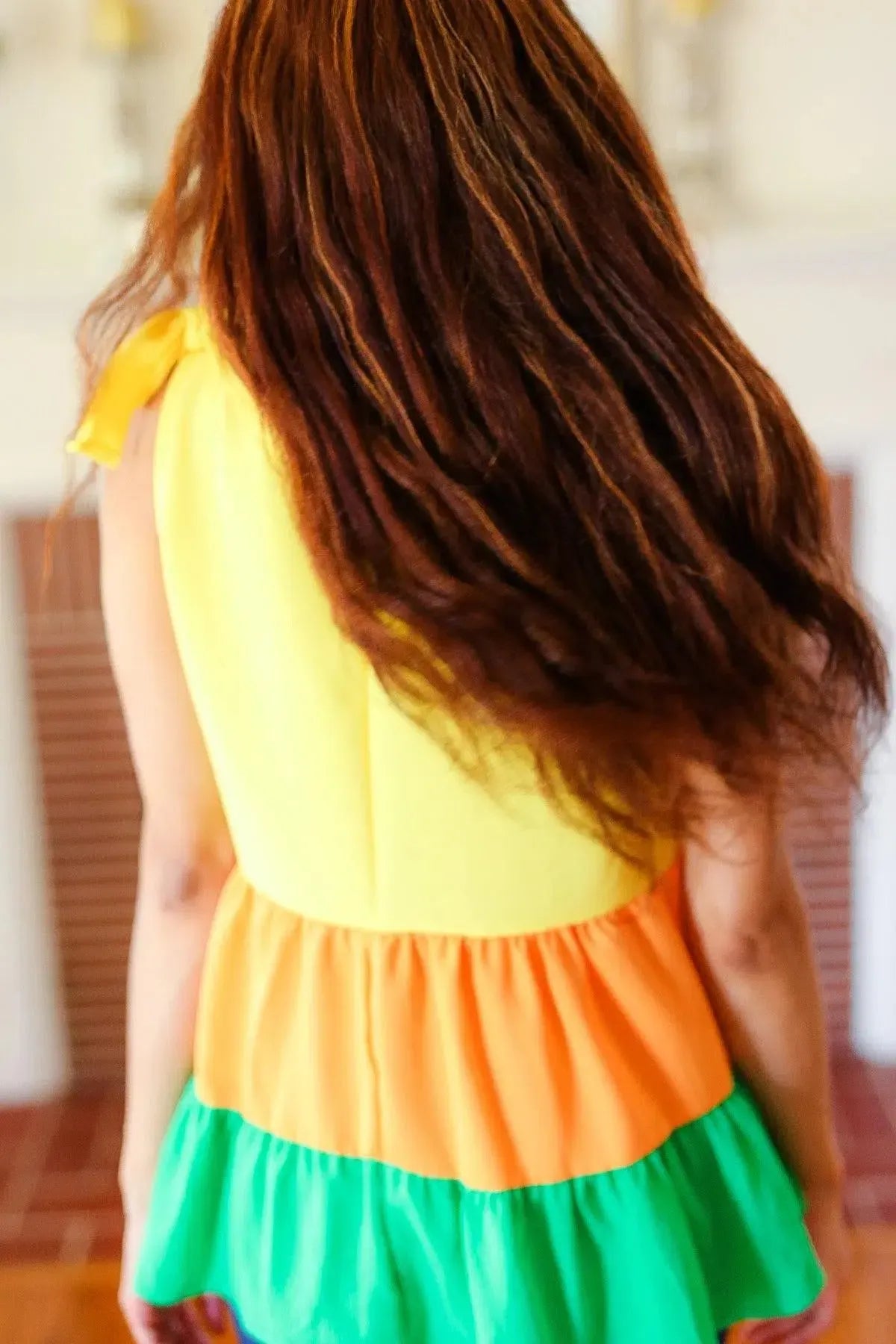 Vibrant Yellow & Tangerine Crepe Top for Every Occasion-2024 Blow-Out Sale-Evelyns Fashion