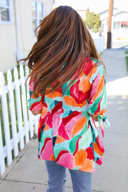 Women's Abstract Print Tunic Blouse-Short Sleeve Blouse-Evelyns Fashion