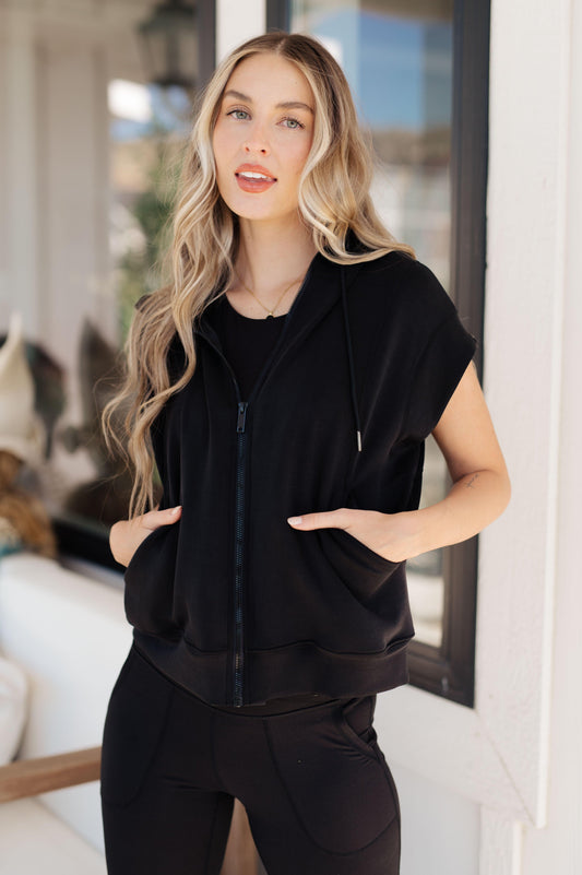 Women's Black Sleeveless Hoodie-Sweat Shirts and Hoodies-Evelyns Fashion