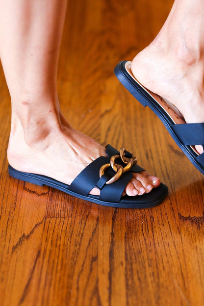 Women's Black Slide Sandals-2024 Blow-Out Sale-Evelyns Fashion