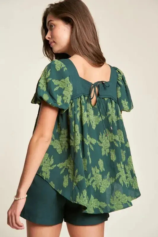 Women's Boho Puff Sleeve Blouse-Short Sleeve Blouse-Evelyns Fashion