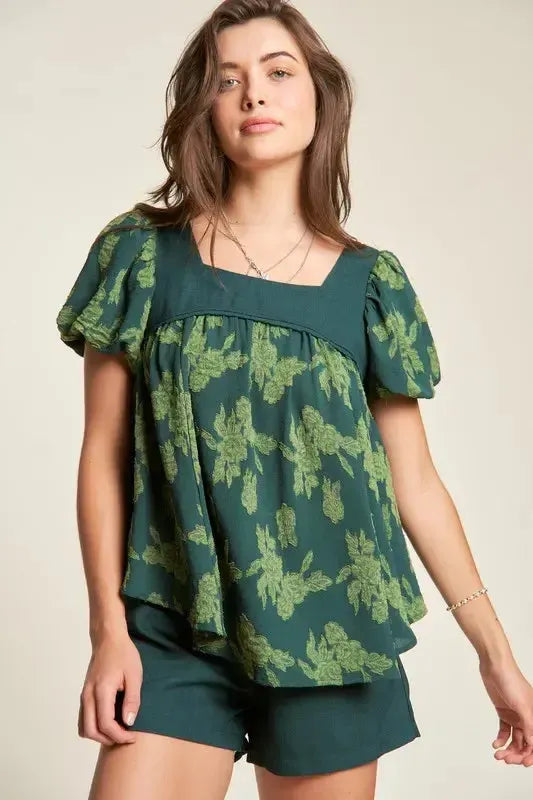 Women's Boho Puff Sleeve Blouse-Short Sleeve Blouse-Evelyns Fashion