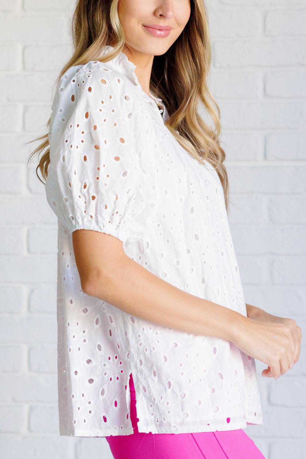 Women's Eyelet Lace Blouse-Blouses-Evelyns Fashion