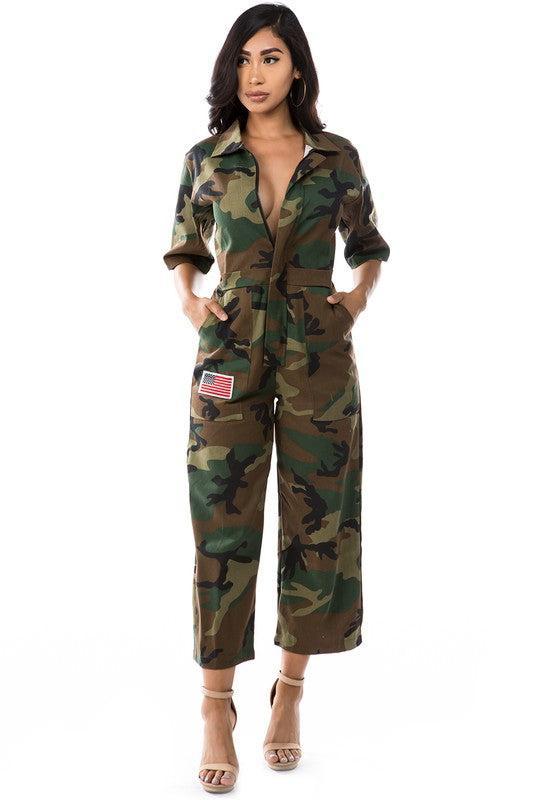Women’s Fashion Camouflage Jumpsuit-jumpsuits-Evelyns Fashion