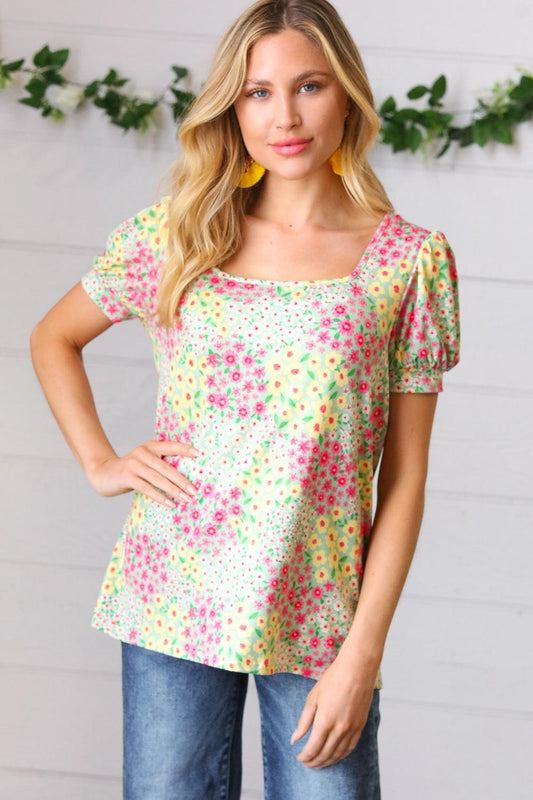 Women's Floral Short Sleeve Top-Short Sleeve Blouse-Evelyns Fashion